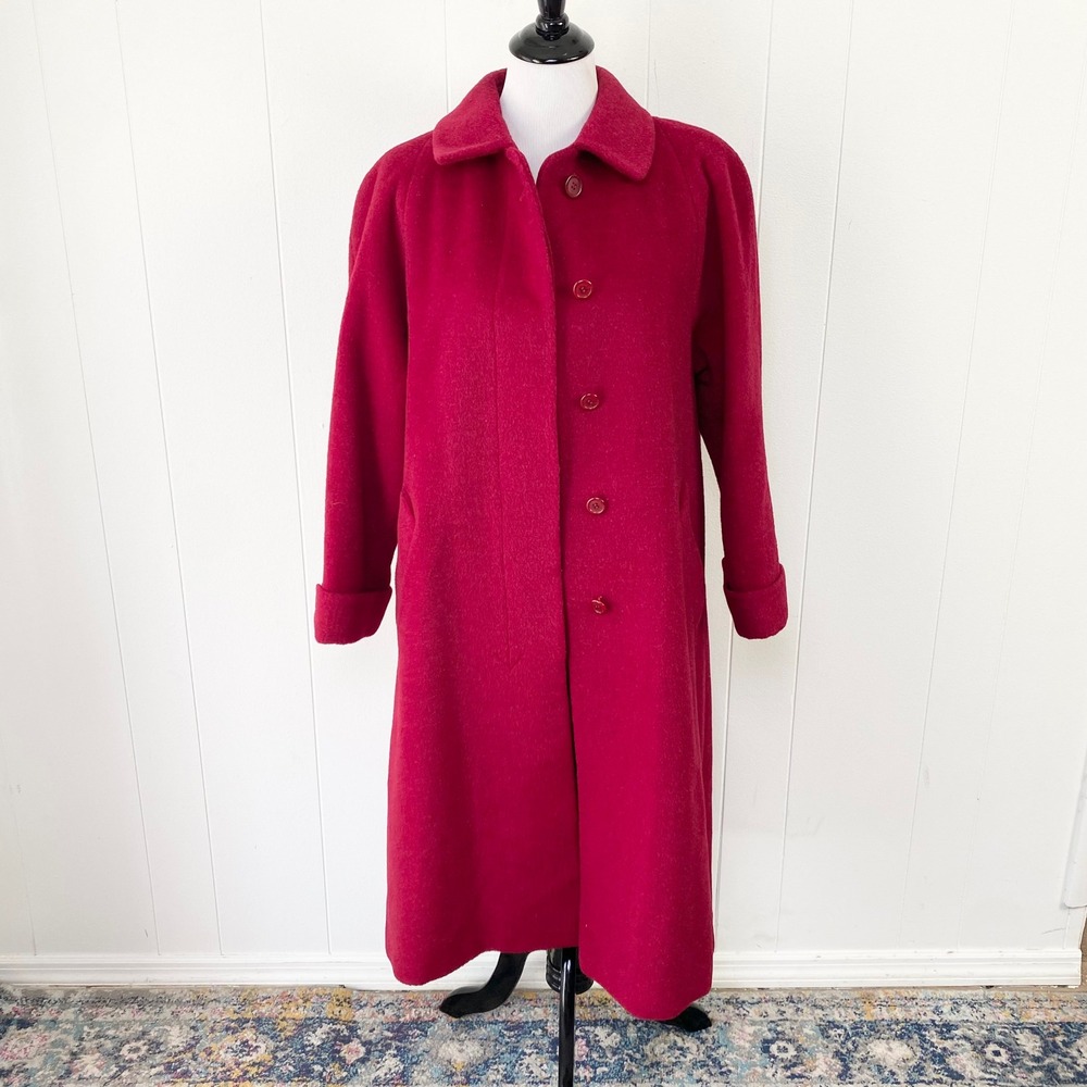 VTG Evan-Picone Red Wool Mohair Long Coat Petites ILGWU Made in USA 22" PTP L?
